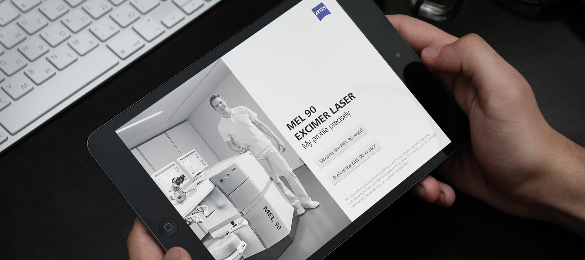 Startbildschirm der App auf einem schwarzen iPad